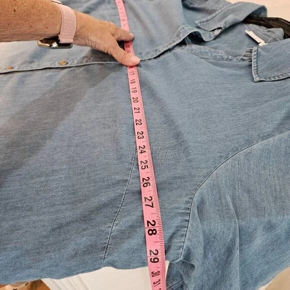 Susan Graver Denim Ombre Gradient Button-Down Shirt 3XP Blue White Long Sleeve - Picture 11 of 12